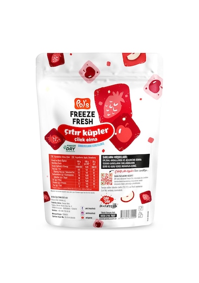 Pol S Freeze Fresh Çıtır Küp Çilekli Elma 20 G X 7 Adet Freeze Dry Dondurularak Kurutulmuş Meyve 20 G