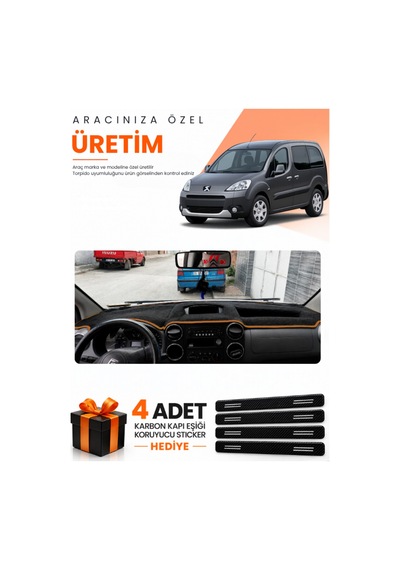 Peugeot Partner Ekranlı Kpksız 2010-2014 Uyumlu Torpido Koruma Örtüsü - Siyah Kahverengi
