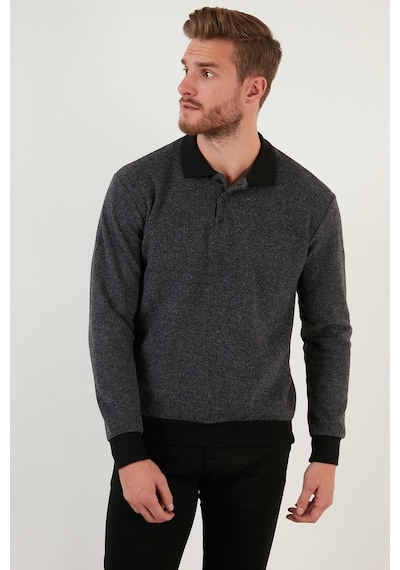 Buratti Pamuklu Regular Fit Düğmeli Polo Yaka Erkek Kazak 456211 Gri Buratti Pamuklu Regular Fit Düğmeli Polo Yaka Erkek Kazak 456211 Gri