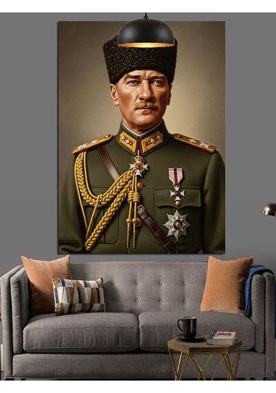 Askeri Üniformalı Atatürk Dekoratif Kanvas - Mdf Ahşap Tablo