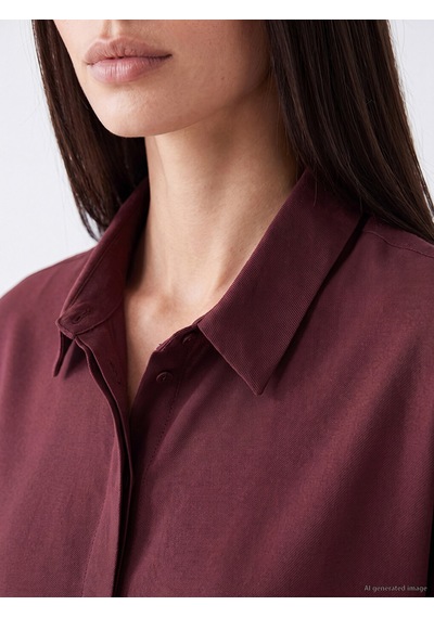 Lcw Everyday Bordo Bağcıklı Oversize Kadın Gömlek