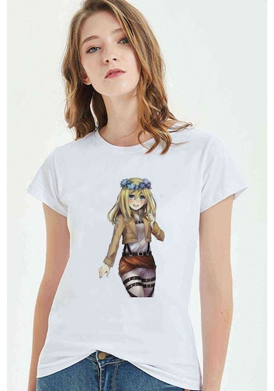 Anime Attack On Titan Baskılı Beyaz Kadın Tshirt (534308944)