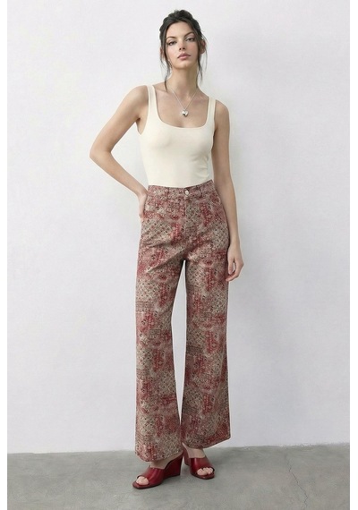 Shade Kadın Vintage Desen Yüksek Bel Denim Pantolon Dp251033 60286008 - Pudra
