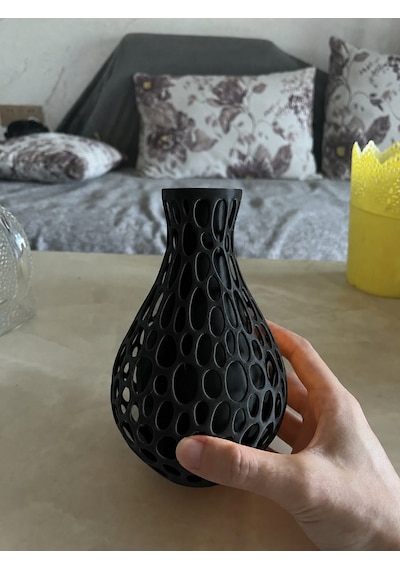3d Baskı Petek Dokulu Vazo - Delikli Dekoratif Vazo-siyah Diğer