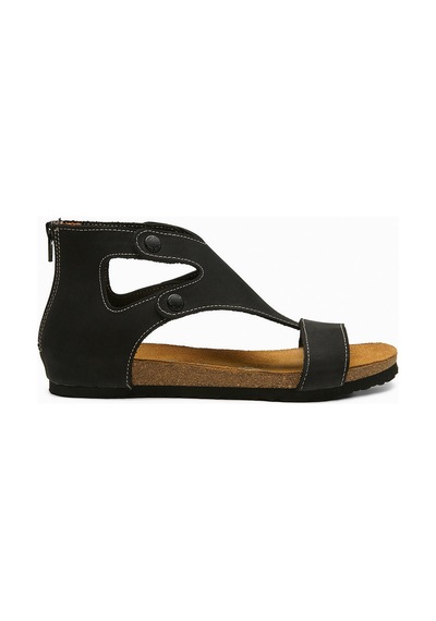 Comfortfusse Vera - Kadın Ortopedik Hakiki Deri Sandalet Siyah Nubuk Deri