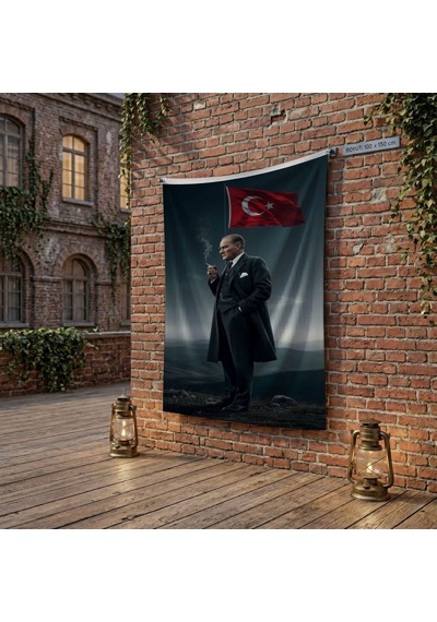 Mustafa Kemal Atatürk Ve Türk Bayrağı Poster Bayrak Raşel Kumaş 100x150 Cm Ata61 Diğer