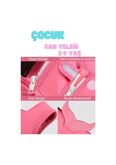 2-9 Yaş Pembe Kuyruklu Sünger Yüzme Can Yeleği Çocuklar İçin Yüzdürme Ekipmanı Havuz Can Simidi