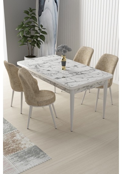 Canisa Concept Nil Serisi 70x110 Sabit Mutfak Masası Takımı Beyaz Mermer Desen Masa 4 Krem Sandalye Masa Beyaz/sandalyeler Krem Canisa Concept Nil Serisi 70x110 Sabit Mutfak Masası Takımı Beyaz Mermer Desen Masa 4 Krem Sandalye Masa Beyaz/sandalyeler Krem