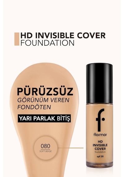 Flormar Doğal Bitişli Fondöten- Invisible Cover HD Fdt. - 080 Soft Beige - 8682536059091