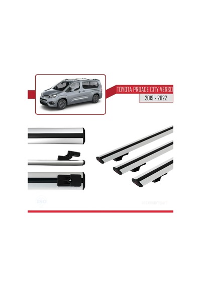 Toyota Proace City Verso 2019-2022 Arası İle Uyumlu Basic Model Ara Atkı Tavan Barı Gri 3 Adet