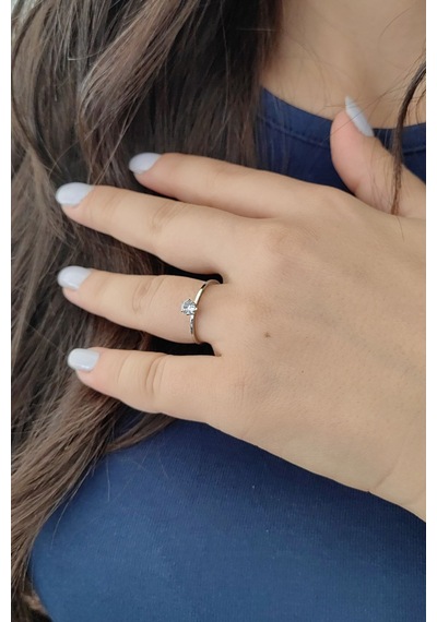 Chavin 4 Mm Parlak Silver Tek Taş Bayan Çelik Yüzük Ev31by 001