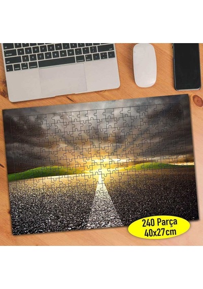 Gökyüzü Ve Uzayan Şeritli Yol Manzara 240 Parça Puzzle Yapboz-85