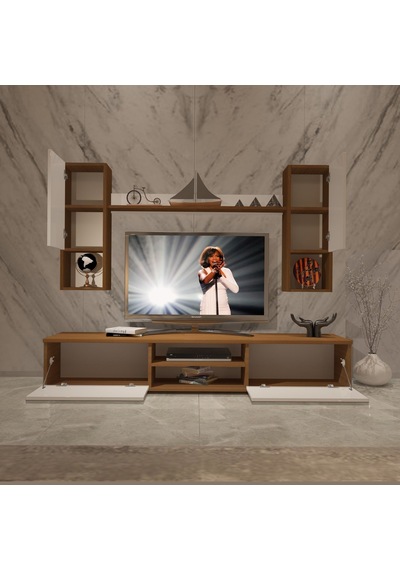 Decoraktiv Eko 5da Slm Dvd Tv Ünitesi Tv Sehpası - Ceviz Beyaz Ahşap - Beyaz