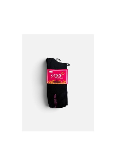 Çega Socks Çega Dikişsiz Kalın Kışlık Termal Çorap Kadın 12'li Siyah Siyah