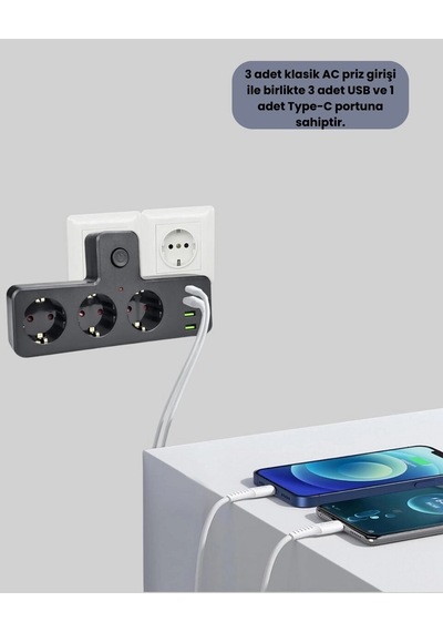 7 Portlu Çoklu Priz Usb Ve Type-c Girişli Akıllı Güç Ünitesi Standart