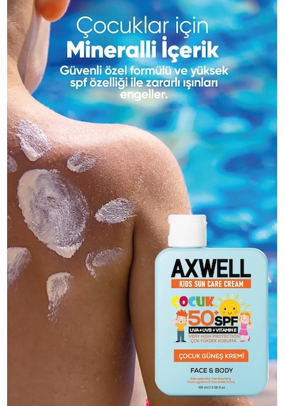 Axwell Kids Sun Cream Çocuk Güneş Kremi Çok Yüksek Koruma + Vitamin E SPF50+ 100 ML