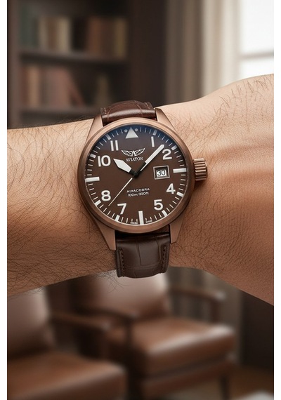 Airacobra V.1.22.8.151.4 Takvimli Kahverengi Deri Kordon 42 Mm Erkek Kol Saati 10 Atm Kahverengi - 860439461 Metalik