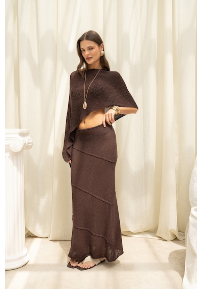 Mai Collection Praiano Asimetrik Kahve Crop Etek Takım