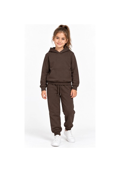 Rony Pony Kids Unisex Kız Erkek Çocuk Kahverengi 2 İplik Kapüşonlu Kanguru Cepli Eşofman Takımı