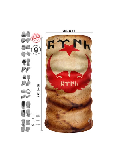 E Taktik Selçuklu Kartalı Ay Yıldız Desenli Göktürkçe Boyunluk Baf Maske Sarı - 866108390 Sarı