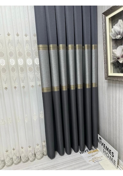 Nivemeshome Manavgat Antrasit-gold Ft632113 V-2501 1/3 Sık Pileli Fon Perde Apm Antrasit