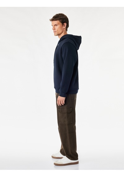 Koton Şardonlu Uzun Kollu Basic Kapşonlu Sweatshirt Lacivert 7wam70001mk