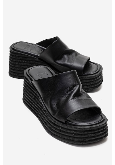 Luvishoes Marc Siyah Cilt Hakiki Deri Dolgu Topuklu Kadın Terlik Siyah