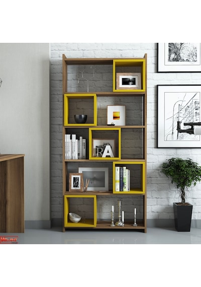 Variant Box Kitaplık Ve Çalışma Masası Takımı - Ceviz / Sarı