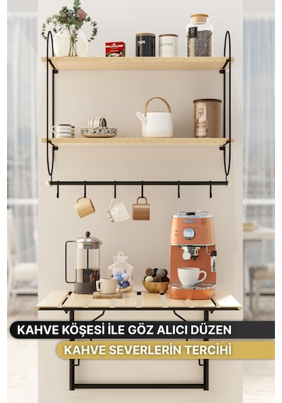 Modern Kahve Köşesi Çok Amaçlı Mutfak Dolapları 3lü Set Lüks Katlanır Mutfak Masası Düzenleyici
