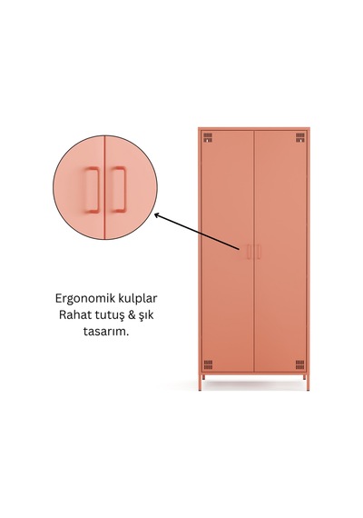 Pera Metal Elbise Dolabı, Soyunma Dolabı, İki Kapılı, 80,50 X 50 X 189,50 Cm Ral 3022 Somon