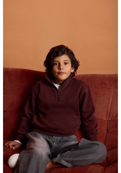 Defacto Erkek Çocuk Yarım Fermuarlı İçi Yumuşak Tüylü Sweatshirt G5547a825cwbr230 Bordo-br230