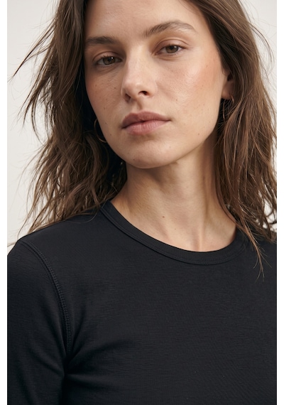 Elemge %95pamuk %5likra Vücuda Oturan Magic Fit Siyah Kadın Stretch Uzun Kollu T-shirt Compact Penye Esnek Basic Tişört Elastan Bluz
