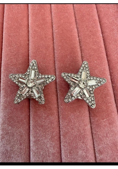 Çok Taşlı Yıldız Model Düğme Broş 2 Adet Gümüş