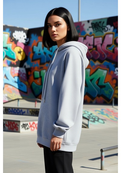 Benerly Kadın Kapüşonlu Düşük Kol Uzun Sweatshirt Fonksiyonel Dayanıklı K Gri