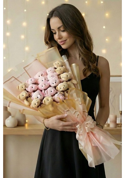 Sevgililer Günü Ne Özel: Deluxe 65 Cm Dev Peluş Ayıcık Buketi Pembe & Krem