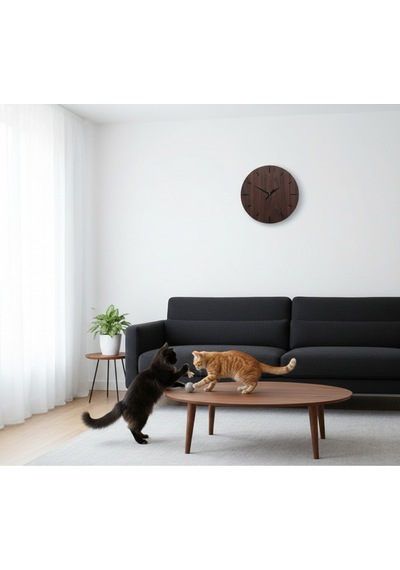 Stil Modern Duvar Saati 45 Cm Siyah-ceviz Siyah Ceviz