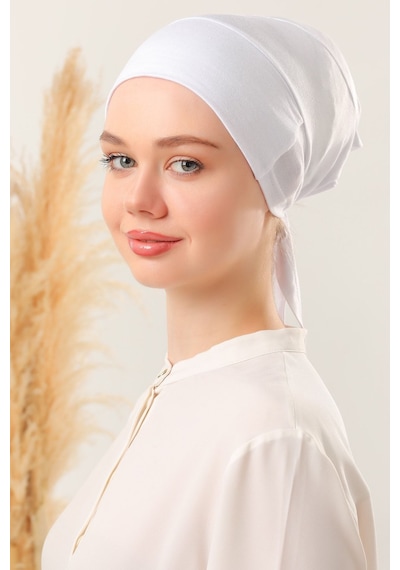 Melodi Scarf Kadın Tesettür Dikişsiz Silikonlu Kaymaz Bone Beyaz Beyaz-beyaz Beyaz
