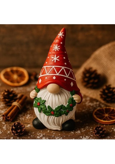 Dekoratif Şapkalı Yılbaşı Cücesi Noel Temalı Dekoratif Biblo Hediyelik Yeni Yıl Süsü
