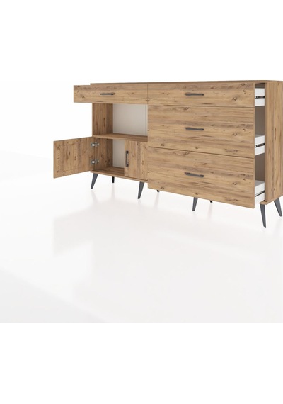 Arges Konsol Tek Raflı 4 Çekmeceli 2 Kapaklı 176x30x99 Çam-çam Çam-çam
