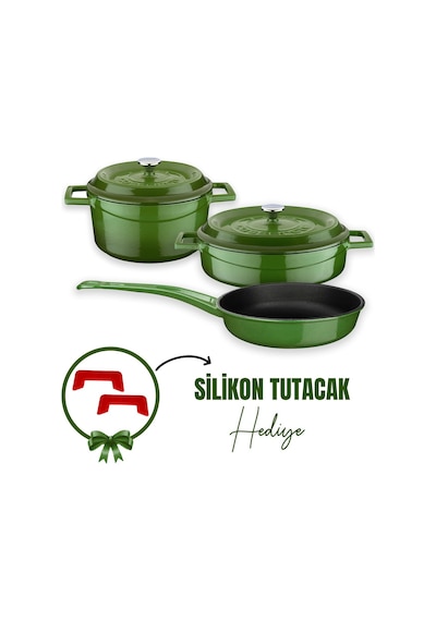 Lava Döküm 3x Trendy Serisi 6 Parça Tencere & Tava Seti Yeşil Kırmızı