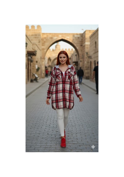 Polologin Butik Kırmızı Kapşonlu Araboy Spor Oduncu Gömlek Kırmızı