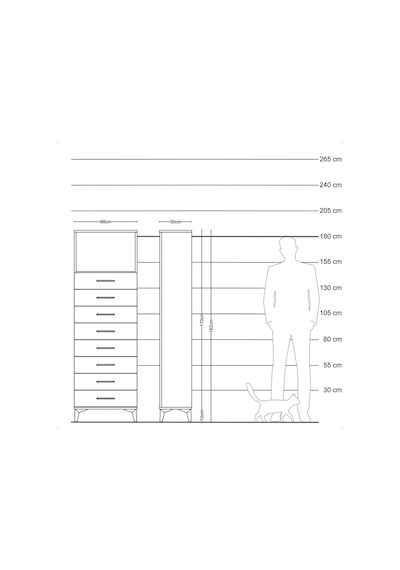 Arges Dolap Tek Raflı 8 Çekmeceli 88x30x182 Çam-antrasit Çam