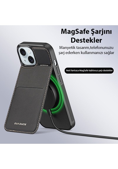 Dux Ducis Apple Uyumlu iPhone  14 Plus Rafi Series Magsafe Premium Deri Kılıf