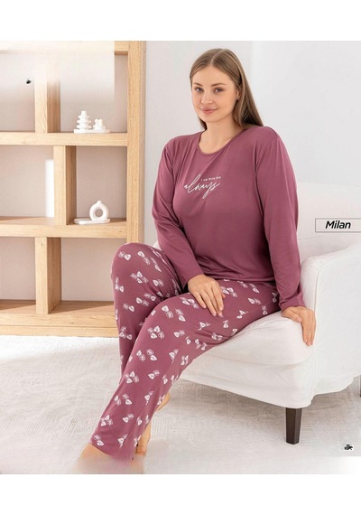 Pijamoni Kadın Milan Büyük Beden Bisiklet Yaka Uzun Kol İnce Pijama Takımı 7666/38 - 1 Adet Gülkurusu Pijamoni Kadın Milan Büyük Beden Bisiklet Yaka Uzun Kol İnce Pijama Takımı 7666/38 - 1 Adet Gülkurusu