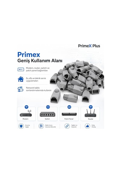 Primex Px-cat6100 Rj45 Koruma Kılıfı 100 Adet, Cat5 Cat6 Ethernet Konnektör Boot Cover, Lan Ağ Kablosu Jack Koruyucu Papuç Belirtilmemiş
