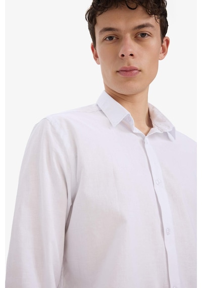 DeFacto Regular Fit Polo Yaka Keten Yazlık Uzun Kollu Beyaz Gömlek E1729AX25SPWT34 DeFacto Regular Fit Polo Yaka Keten Yazlık Uzun Kollu Beyaz Gömlek E1729AX25SPWT34