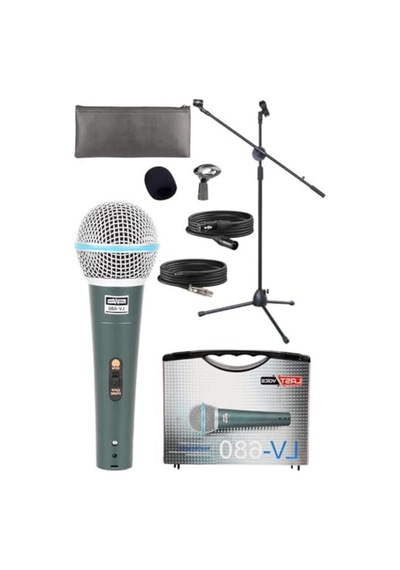 Lastvoice Lv-680st Ayaklı Kablolu Dinamik Mikrofon Stand Cüzdan Çift Kablo Sünger Tutacak