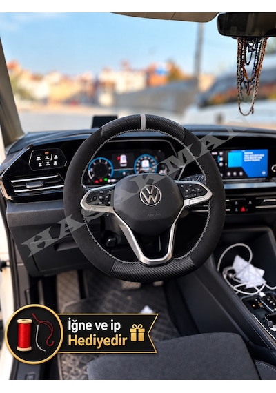 Vw Multivan T7 Dikme Direksiyon Kılıfı Alcantara Süet Mat Karbon Gri Yüzük Ve Dikiş 2021-2026