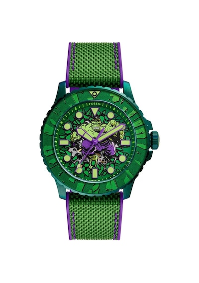 Fossil Fle1246set Marvel X Fossil Limited-edition Incredible Hulk Erkek Kol Saati Ve Yaka İğnesi Seti Yeşil