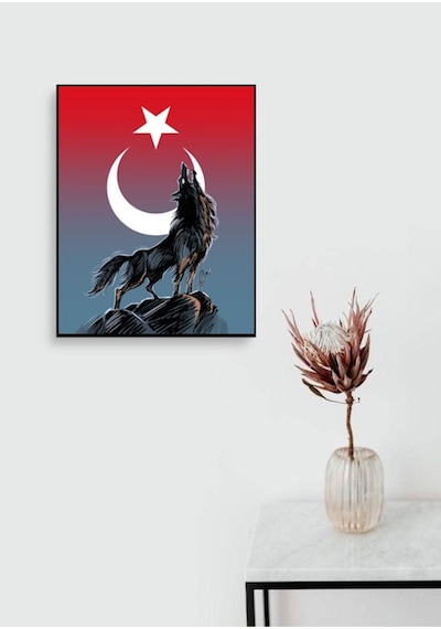 Bozkurt Türk Bayrağı Kurt Ülkü Ev Salon Ofis Dükkan Hediyelik Duvar Dekarasyon Süsü Ölçü Seçiniz